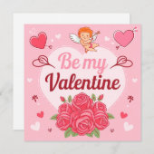 Be my valentine Cupid roses シーズンカード (正面/裏面)