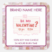 Be My Valentine Custom Pink Candle Labels  スクエアシール (正面)