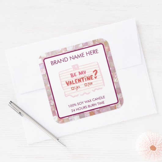 Be My Valentine Custom Pink Candle Labels スクエアシール (封筒)