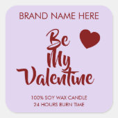 Be My Valentine Custom Purple Candle Labels  スクエアシール (正面)