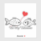 Be My Valentine Cute Fish Couple Red Heart Balloon シール (シート)