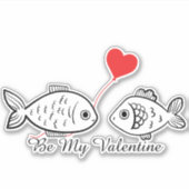 Be My Valentine Cute Fish Couple Red Heart Balloon シール (正面)