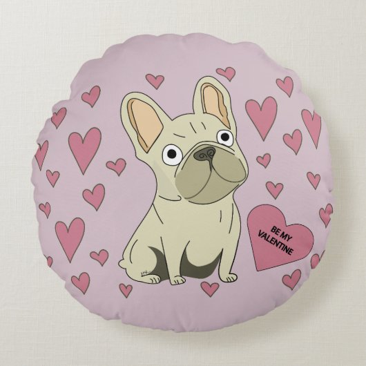 Be my Valentine, French Bulldog ラウンドクッション (正面)
