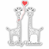 Be My Valentine Giraffe Couple Red Heart Balloon シール (正面)