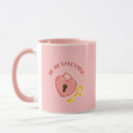 Be My Valentine Heart Lock and Key Pink Mug マグカップ