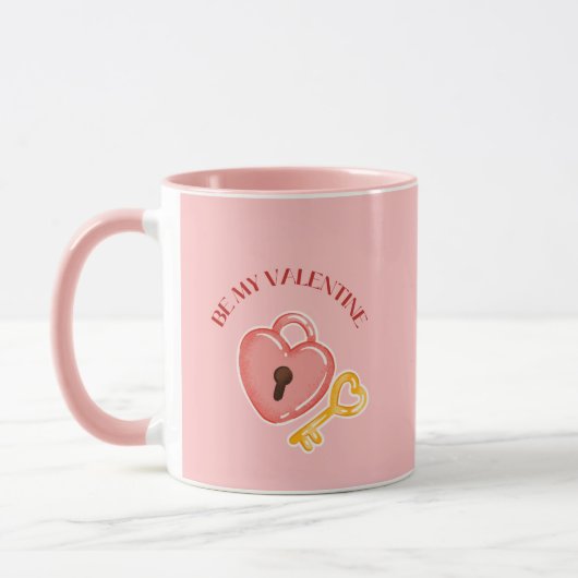 Be My Valentine Heart Lock and Key Pink Mug マグカップ (左)