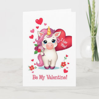 Be My Valentine! I Luv You! Valentines Unicorn シーズンカード