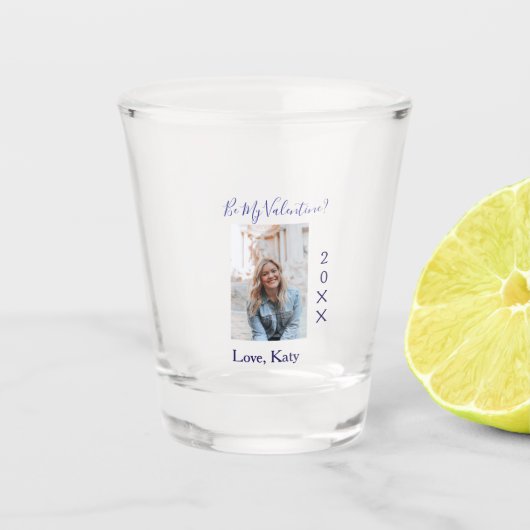 Be my valentine love name purple year photo simple ショットグラス (正面)