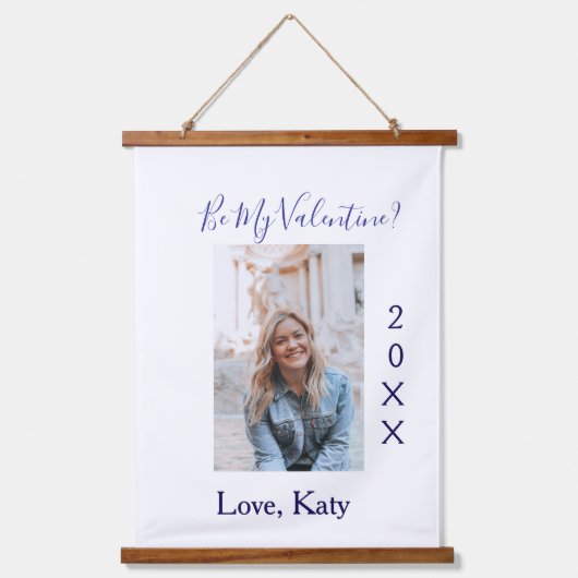 Be my valentine love name purple year photo simple 吊り下げ型タペストリー (正面)