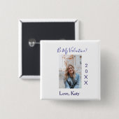 Be my valentine love name purple year photo simple 缶バッジ (正面&裏面)