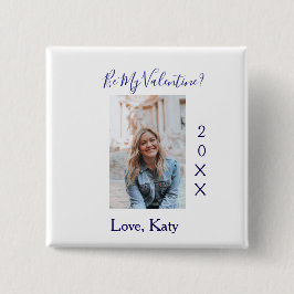 Be my valentine love name purple year photo simple 缶バッジ