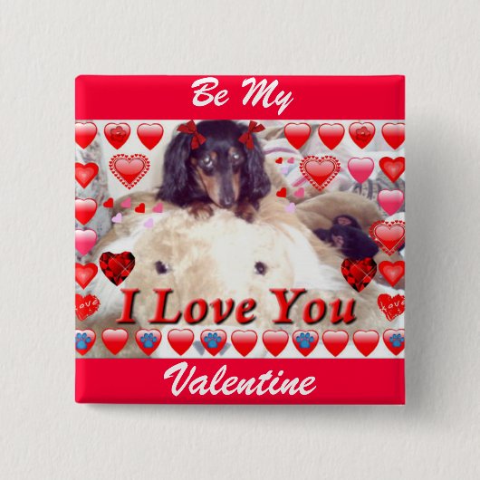 BE MY VALENTINE MINI DACHSHUNDボタン – ギフト 缶バッジ (正面)