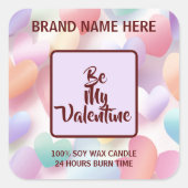 Be My Valentine Pastel Candle Soft Love Labels スクエアシール (正面)