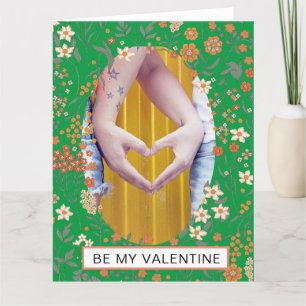 BE MY VALENTINE Photo in Oval Flowerリースカード サンキューカード