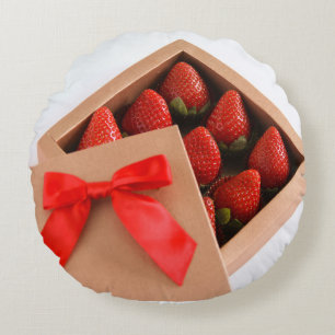 Be my Valentine red bowイチゴ金ゴールドボックス ラウンドクッション