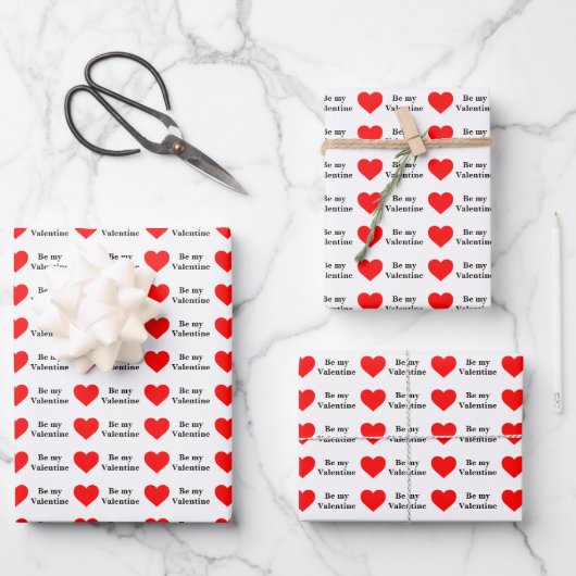 Be My Valentine Red Heart Love ラッピングペーパーシート (正面)