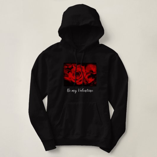 Be My Valentine Red Rose Pattern on Blackフード付きスウェッ パーカ (デザイン正面)