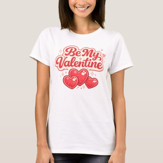 Be My Valentine Retro Red Hearts Typography Tシャツ (正面)