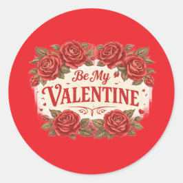 Be My Valentine – Romantic Red Roses Sticker ラウンドシール