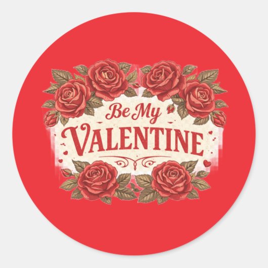 Be My Valentine – Romantic Red Roses Sticker ラウンドシール (正面)