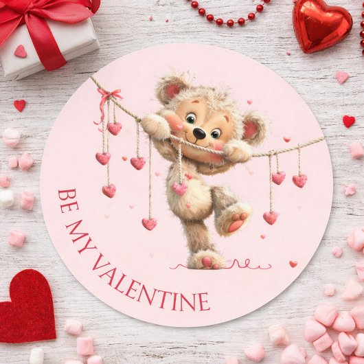  Be My Valentine Teddy Bear – Hanging Heart  ラウンドシール