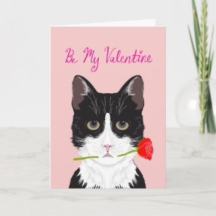 Be My Valentine - Tuxedo cat withバラ シーズンカード