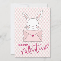 Be my Valentine White Rabbit Pink Letterハート