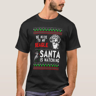 Be Nice To My Beagle Santa Is Watching Vintage Chr Tシャツ