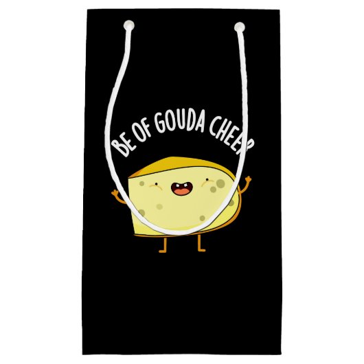 Be Of Gouda Cheer Funny Cheese Pun Dark BG スモールペーパーバッグ (正面)