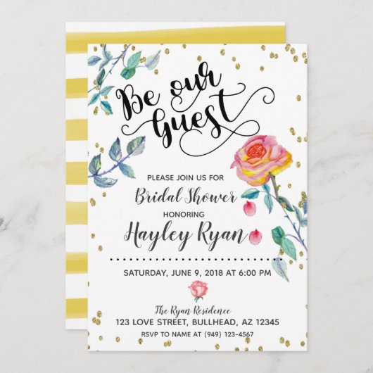 Be Ourゲストブライダルシャワー招待水彩色 招待状 (正面/裏面)