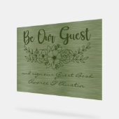 Be Our Guest and Sign Our Guestbook Green Wedding アクリルサイン (傾斜)