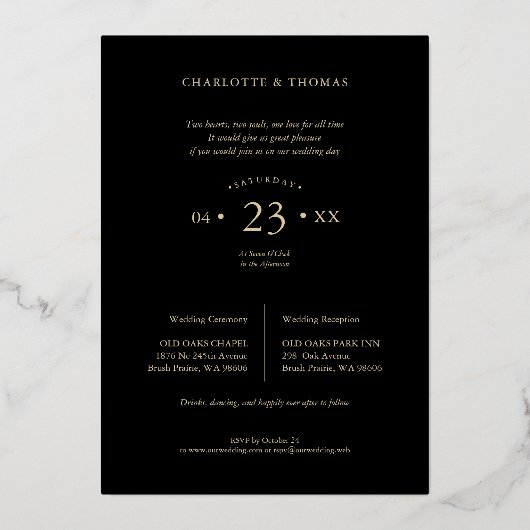 Be our Guest Black ファンシー Collageの結婚4枚の写真 箔招待状 (裏面)