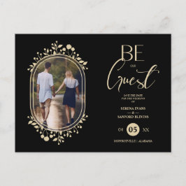 Be our Guest Black Wedding Chic Floral Frame Photo 案内ポストカード