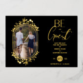 Be our Guest Black Wedding Fancy Frame Flowers 箔招待状 (正面)