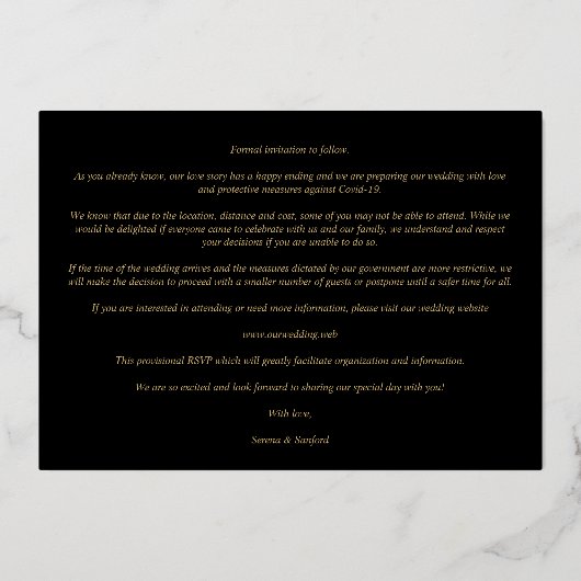 Be our Guest Black Wedding Fancy Frame Flowers 箔招待状 (裏面)