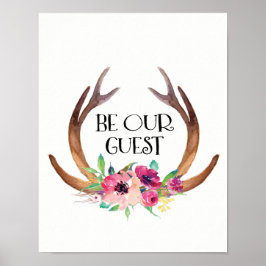 Be Our Guest Deer Antler and Flowers ポスター
