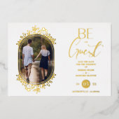 Be our Guest White 結婚's Frameファンシー Flowers 箔招待状 (正面)
