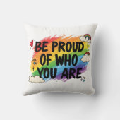Be Proud of Who You Are Rainbow Quote LGBTQ+ クッション (裏面)
