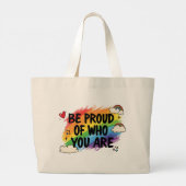 Be Proud of Who You Are Rainbow Quote LGBTQ+ ラージトートバッグ (裏面)