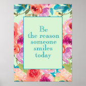 Be Reason Someone Smiles Today Pink Purple Floral ポスター (正面)