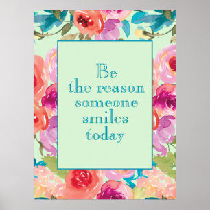 Be Reason Someone Smiles Today Pink Purple Floral ポスター