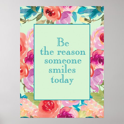 Be Reason Someone Smiles Today Pink Purple Floral ポスター (正面)