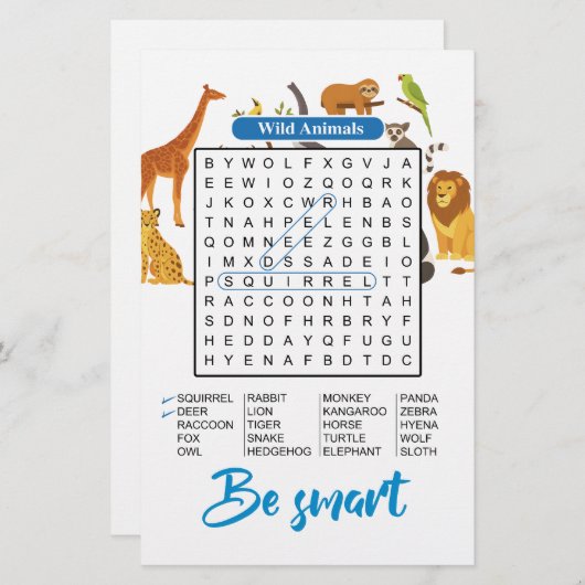 Be Smart – Wild Animals Word Search (正面/裏面)