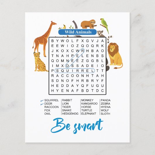 Be Smart – Wild Animals Word Search チラシ (正面)