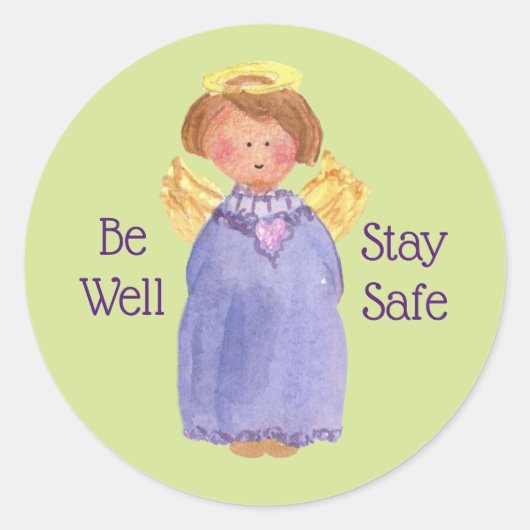 Be Stay Safe Angel Kind 前向き Words Green ラウンドシール (正面)