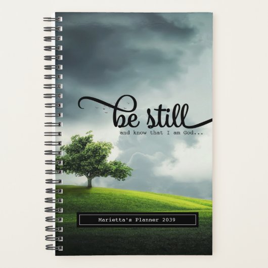 'Be Still'バイブル引用文5.5 x 8.5 プランナー手帳 (正面)