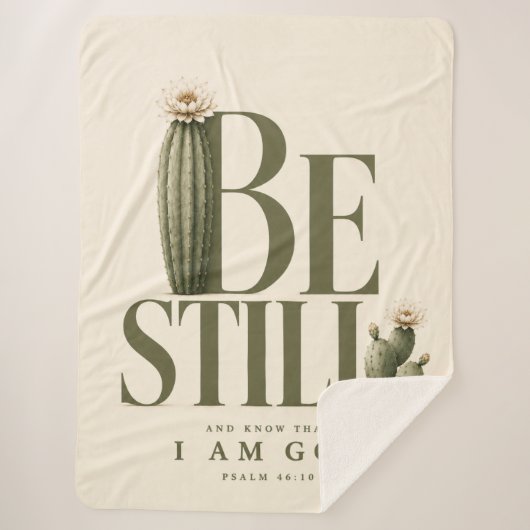 BE STILL | クリーム | 詩篇 46:10 シェルパ ブランケット (正面)