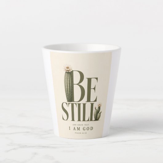BE STILL | 詩篇 46:10 | あたたかなクリーム色 カフェラテマグ (正面)