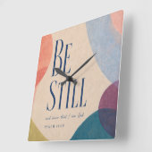BE STILL | 詩篇 46:10 キリスト教 スクエア壁時計 (傾斜)