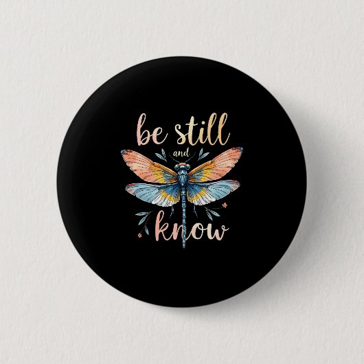 Be still and know Floral Dragonfly Christian Summe 缶バッジ (正面)